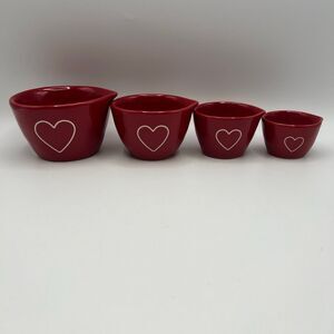 New Rae Dunn Red with White Heart Valentine's Measuring Cup Set of 4